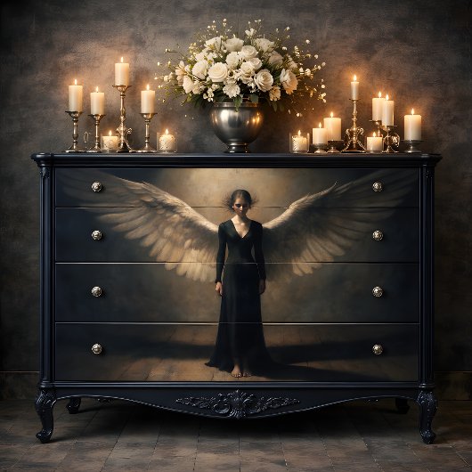 Dark Winged Angel Dramatic Fine Art Decoupage 薄葉紙