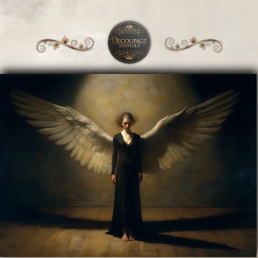 Dark Winged Angel Dramatic Fine Art Decoupage 薄葉紙