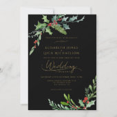 Dark Winter Berry Moody Botanical Monogram Wedding 招待状 (正面)