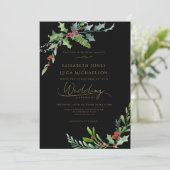 Dark Winter Berry Moody Botanical Monogram Wedding 招待状 (スタンド正面)