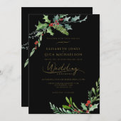 Dark Winter Berry Moody Botanical Monogram Wedding 招待状 (正面/裏面)
