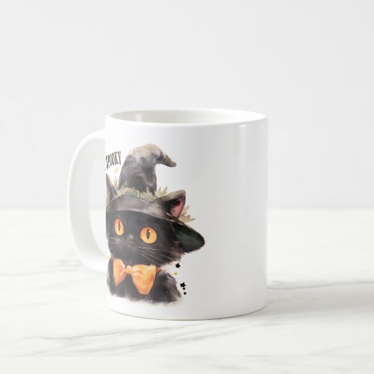 Dark Witch Cat with Bow Tie Halloween コーヒーマグカップ (正面左)