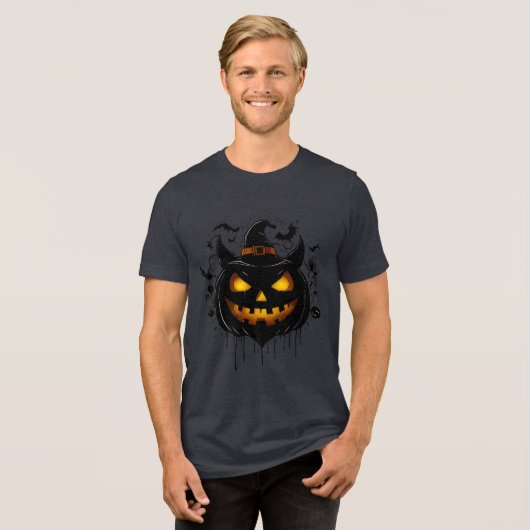 Dark Witch Pumpkin with Glowing Eyes トライブレンドTシャツ (正面全面)
