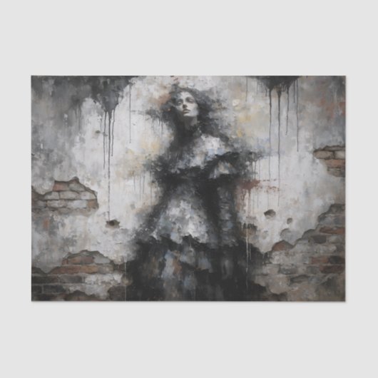 Dark Woman in Crumbling Wall Decoupage 薄葉紙 (正面)