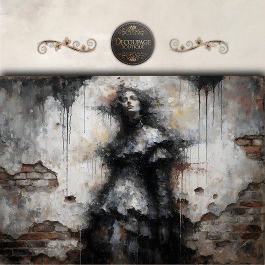 Dark Woman in Crumbling Wall Decoupage 薄葉紙