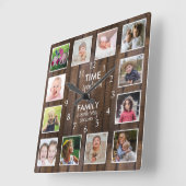 Dark Wood 12 Photo Template Time Family Quote スクエア壁時計 (傾斜)