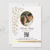 Dark Wood Monogram Photo QR Wedding 招待状 (裏面)