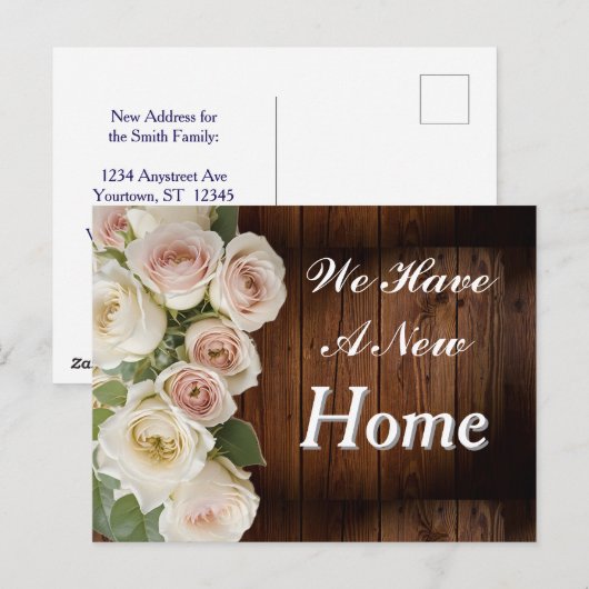 Dark Wood Panels and White Roses Change of Address ポストカード (正面/裏面)