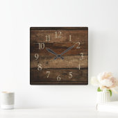 Dark Wooden Planks スクエア壁時計 (ホーム)