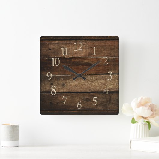 Dark Wooden Planks スクエア壁時計 (ホーム)