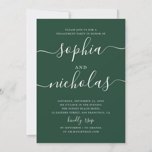 Dark Woodland Green Engagement Party | Script 招待状 (正面)