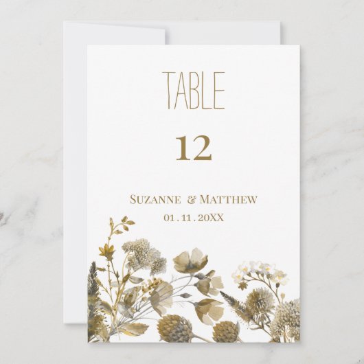 Dark yellow ivory white brown flora Table Numbers  招待状 (正面)