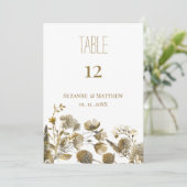 Dark yellow ivory white brown flora Table Numbers 招待状 (スタンド正面)