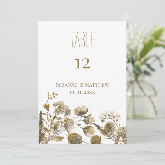 Dark yellow ivory white brown flora Table Numbers  招待状 (スタンド正面)