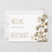 Dark yellow ivory white brown floral Bridesmaid 招待状 (正面)
