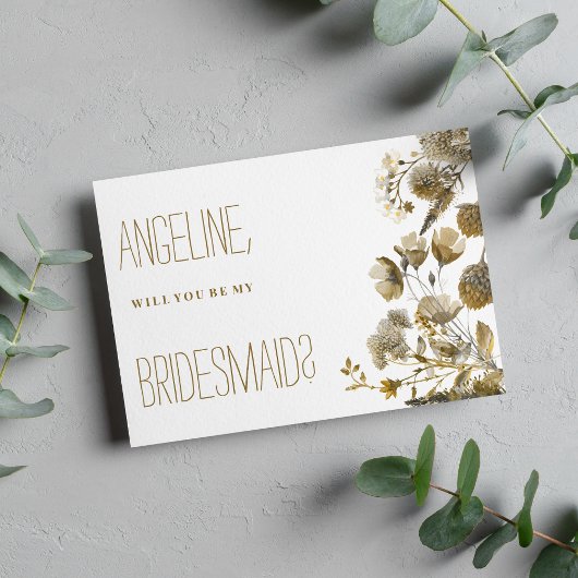 Dark yellow ivory white brown floral Bridesmaid 招待状