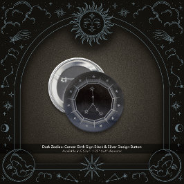 Dark Zodiac Astrology: Cancer Black & Silver Round 缶バッジ