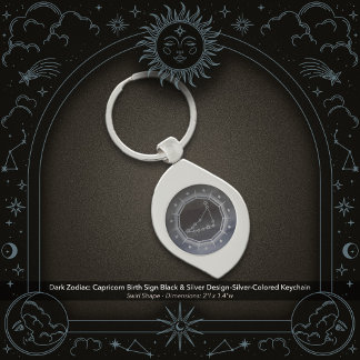 Dark Zodiac: Capricorn Birth Sign Black & Silver キーホルダー