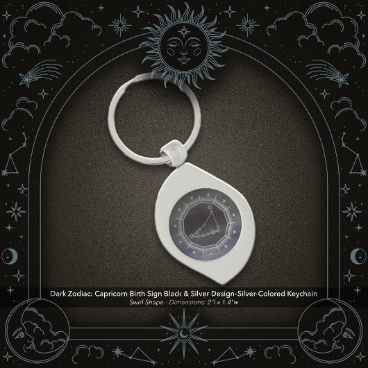 Dark Zodiac: Capricorn Birth Sign Black & Silver キーホルダー