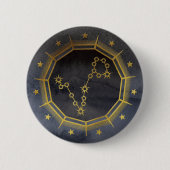 Dark Zodiac: Pisces Birth Sign Black & Gold Design 缶バッジ (正面)