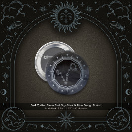 Dark Zodiac: Pisces Birth Sign Black & Silver 缶バッジ