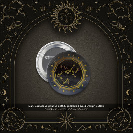 Dark Zodiac: Sagittarius Birth Sign Black & Gold 缶バッジ