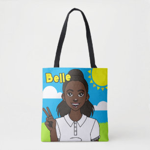 Darker Skin Cartoon Girl School学生図書館 トートバッグ