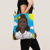 Darker Skin Cartoon Girl School学生図書館 トートバッグ (クローズアップ)