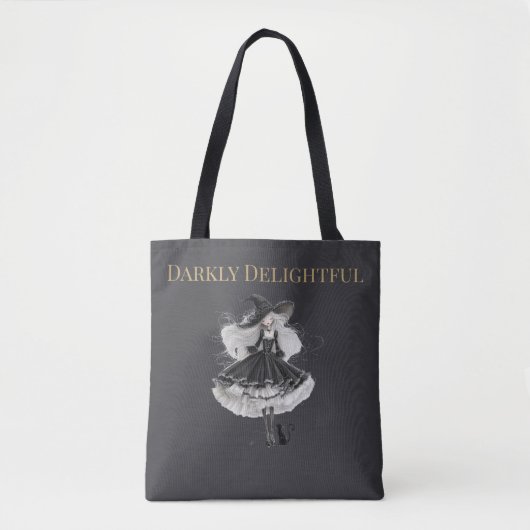 Darkly Delightful – Gothic Witch & Cat Tote Bag トートバッグ (正面)