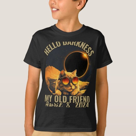 Darkness My Old Friend Cat With 太陽の Eclipse Gles Tシャツ (正面)