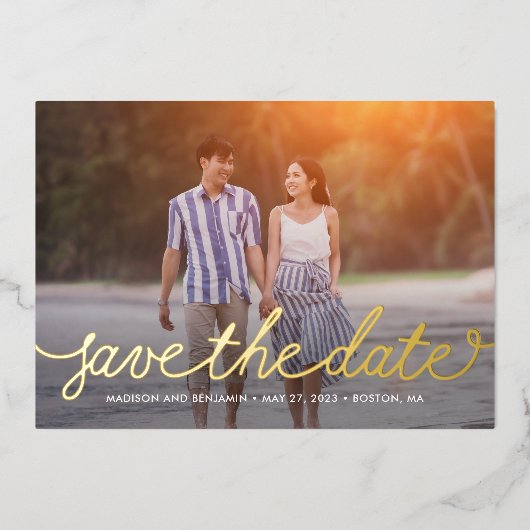 Darlingスクリプ実在トフォイル日付カードを保存 箔招待状 (正面)