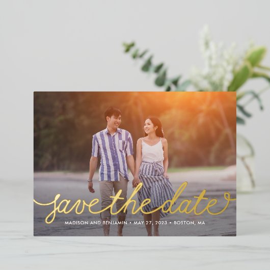 Darlingスクリプ実在トフォイル日付カードを保存 箔招待状 (立ち正面)