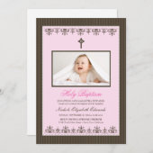 Darling ビクトリアン 5x7インチピンクバプテスマ招待状 招待状 (正面/裏面)