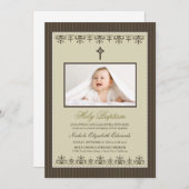 Darling ビクトリアン 5x7" Taupe Baptism招待状 招待状 (正面/裏面)