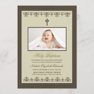 Darling ビクトリアン 5x7" Taupe Baptism招待状 招待状