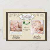 Darling 5x7 Twin Boy/Girl Taupe誕生発表 案内状 (正面/裏面)