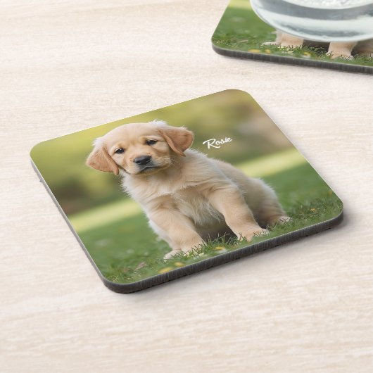 Darling Golden Retriever Personalized Coaster Set コースター (左側)