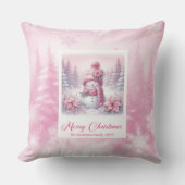 Darling Pink Snowman Snowy Christmas Pillow Decor クッション (正面)