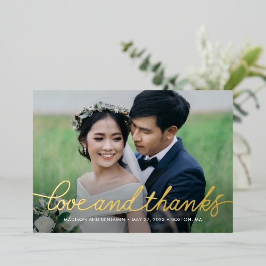 Darling Script 実在 FOILフォトサンキューカード 箔招待状 (立ち正面)