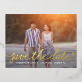 Darling Script Foil日付はがきを保存 箔招待状ポストカード (正面)