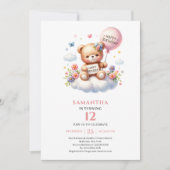 Darling teddy bear balloon flower girl birthday  招待状 (正面)