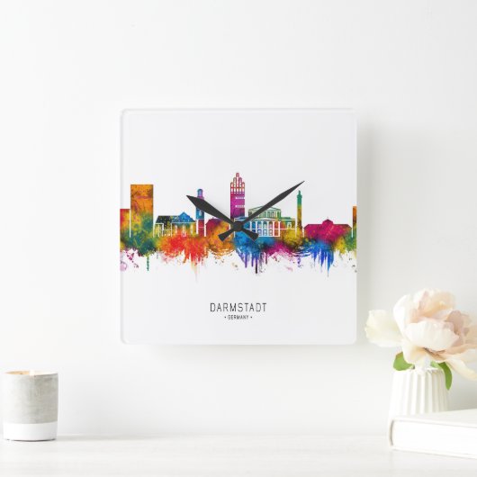 Darmstadt Germany Skyline スクエア壁時計 (ホーム)