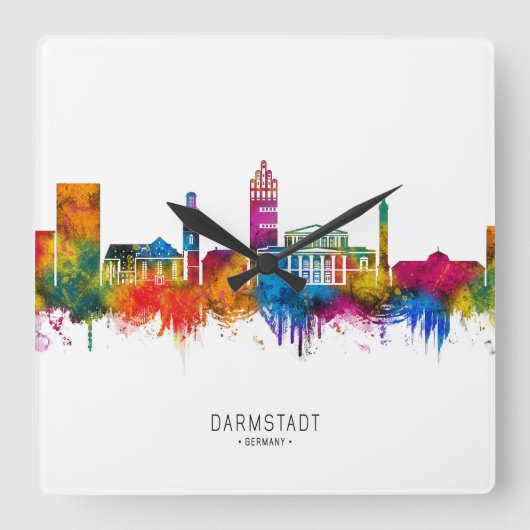 Darmstadt Germany Skyline スクエア壁時計 (正面)