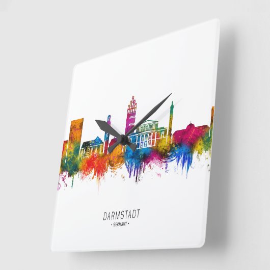 Darmstadt Germany Skyline スクエア壁時計 (傾斜)