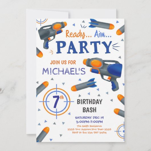 Dart Gun Birthday 招待状 (正面)