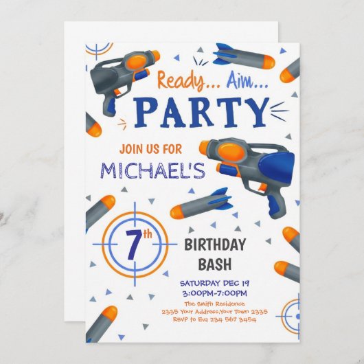 Dart Gun Birthday 招待状 (正面/裏面)