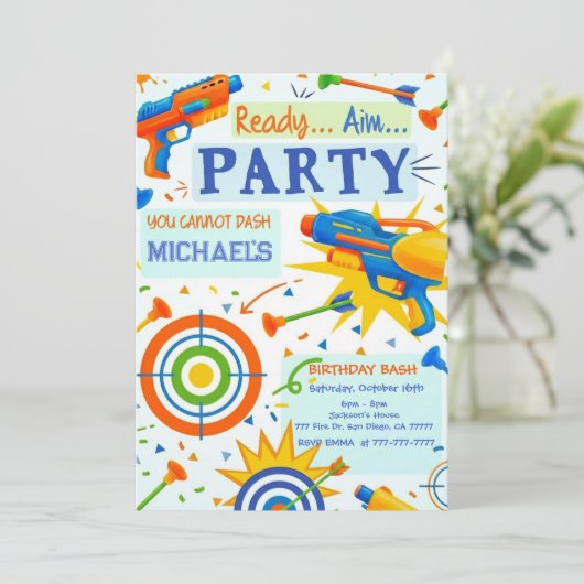 Dart Gun Birthday Invitation 招待状 (スタンド正面)