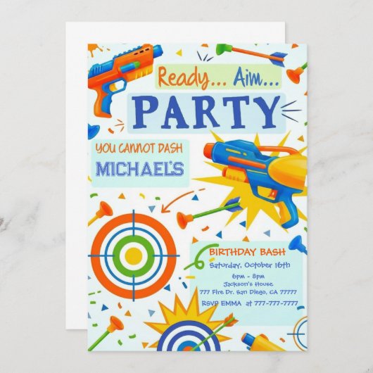 Dart Gun Birthday Invitation 招待状 (正面/裏面)