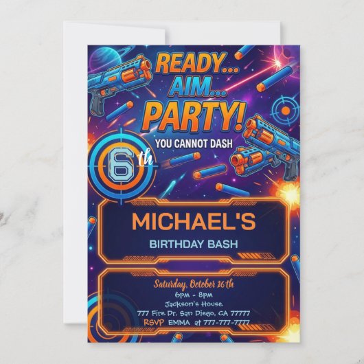 Dart Gun Birthday Invitation 招待状 (正面)