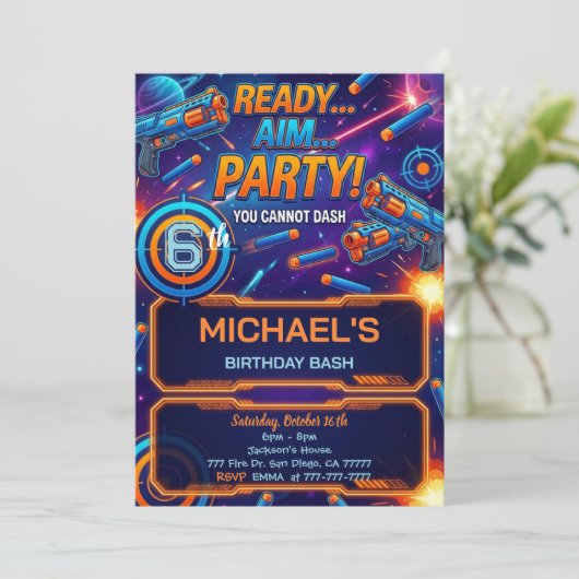 Dart Gun Birthday Invitation 招待状 (スタンド正面)